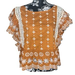 Sizes 1X and 2X: Jennifer & Grace Mango Embroidered Eyelet Peplum Top